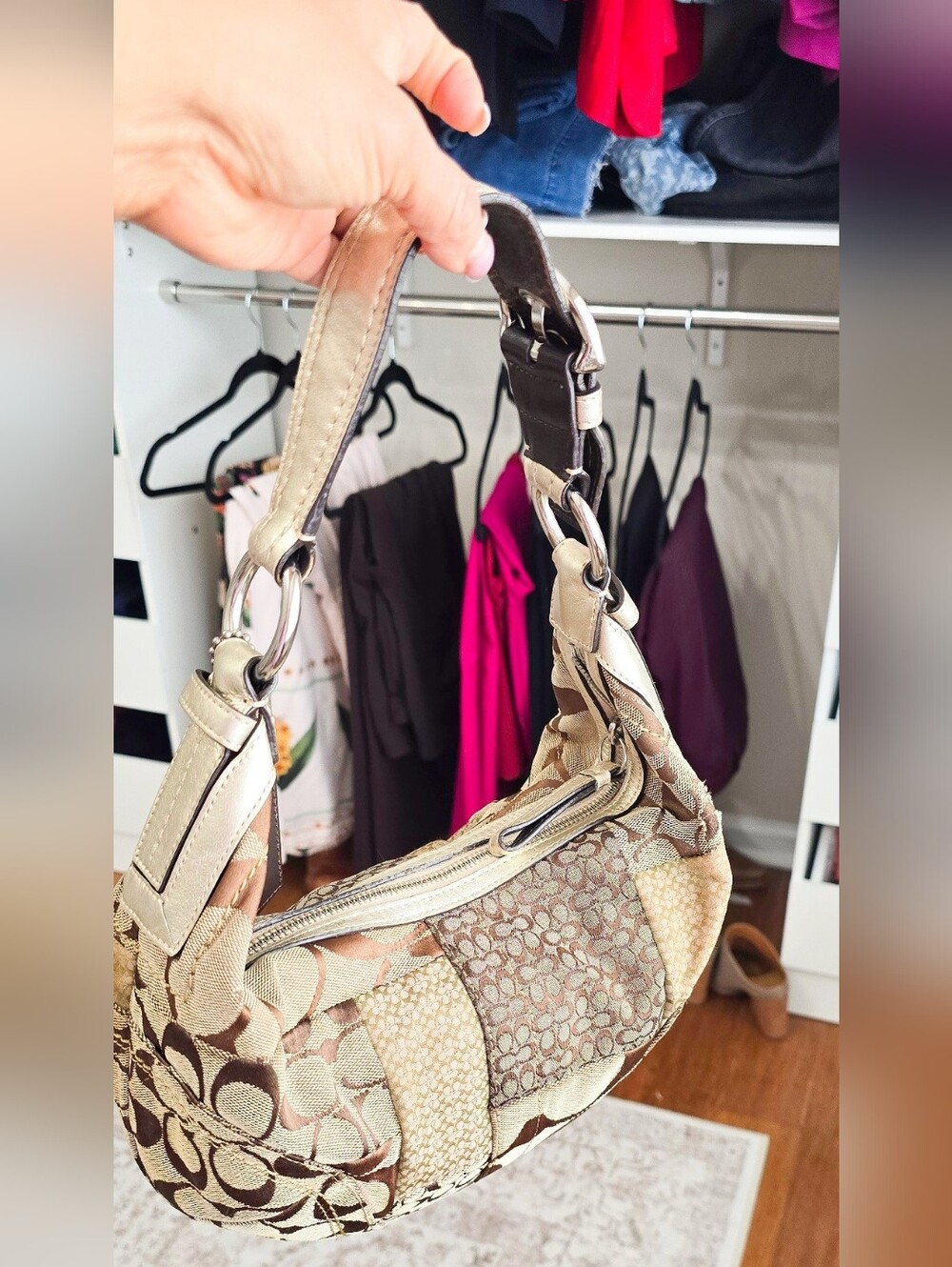 Vintage Coach Patchwork Neutral Hobo Bag - Beige/Tan